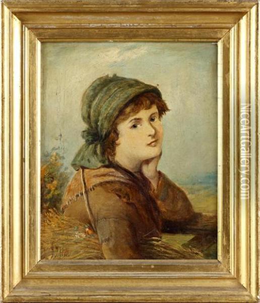 Portrait Of A Young Woman Oil Painting - James John Hill