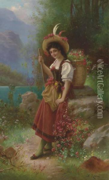 The Flower Girl Oil Painting - Hans Zatzka