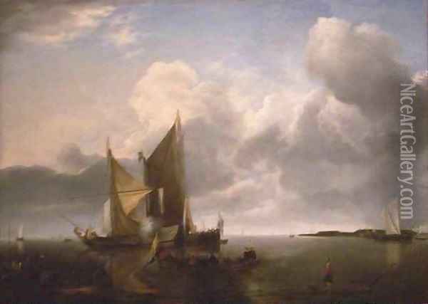 Ships in a Calm Oil Painting - Jan Van De Capelle
