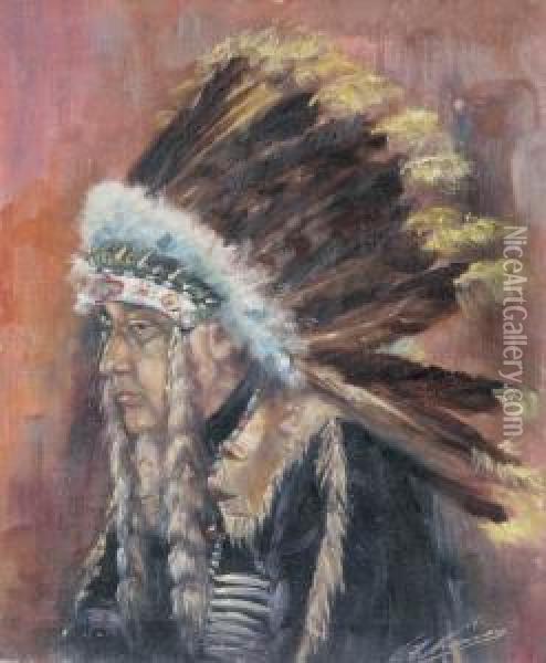 An Indian Chief Oil Painting - Joseph Von Kramer