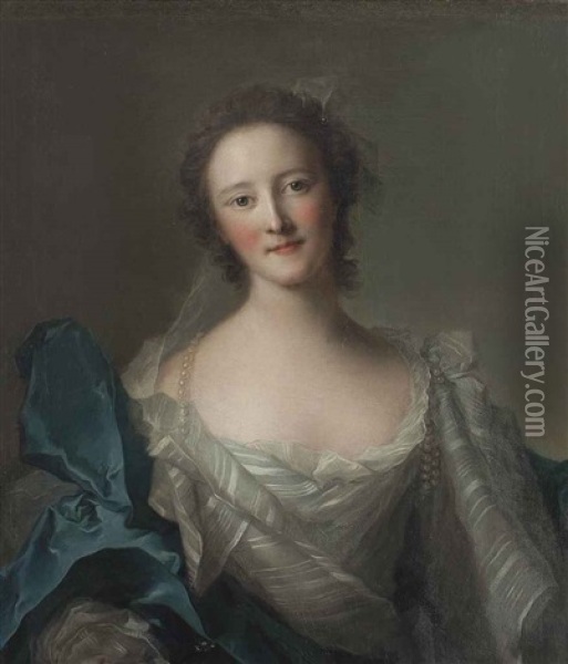 Portrait Of A Lady, Presumed To Be Marie-louise Augustine De Laval-montmorency (1712-1770), Baronne De Thiers Oil Painting - Jean Marc Nattier