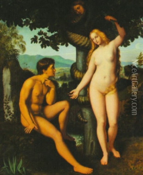 The Temptation Of Adam And Eve Oil Painting - Julius Schnorr Von Carolsfeld