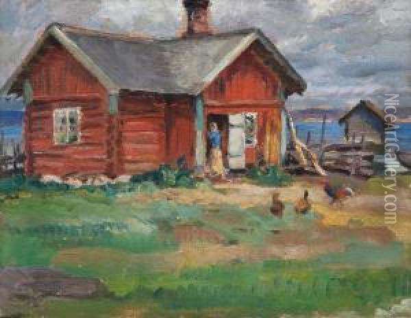 A Cottage By The Shore Oil Painting - Santeri Salokivi