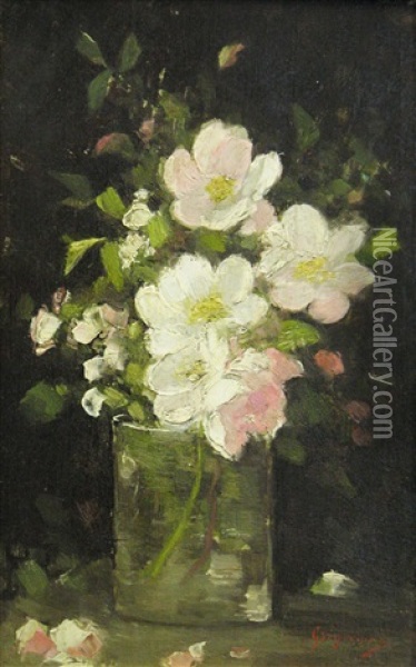 Glass With Apple Flowers Oil Painting - Nicolae Grigorescu