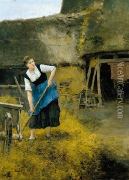 Campesina (the Farm Girl) Oil Painting - Luis Jimenez Y Aranda