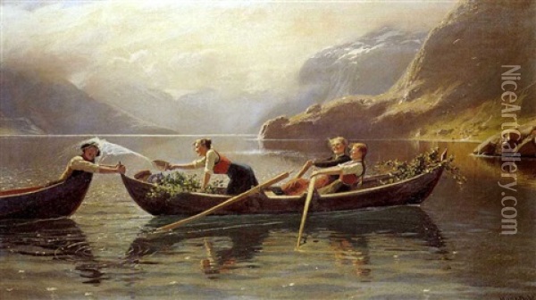 Fun On The Fjord Oil Painting - Hans Dahl