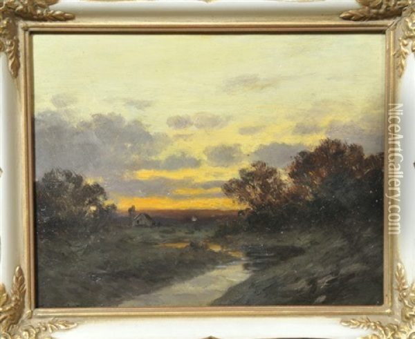 Flusslandschaft Im Abendrot Oil Painting - August (Karl Martin A.) Splitgerber