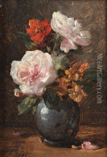 Roses Et Giroflees Oil Painting - Eugene Petit
