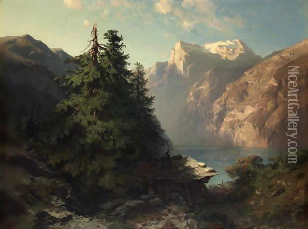 Lake Of The Four Cantons Close To Brunnen, 1857 Oil Painting - Alexandre Calame