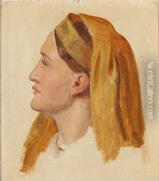 Study Of A Female Head Oil Painting - Constantin (Carl Christian Constantin) Hansen