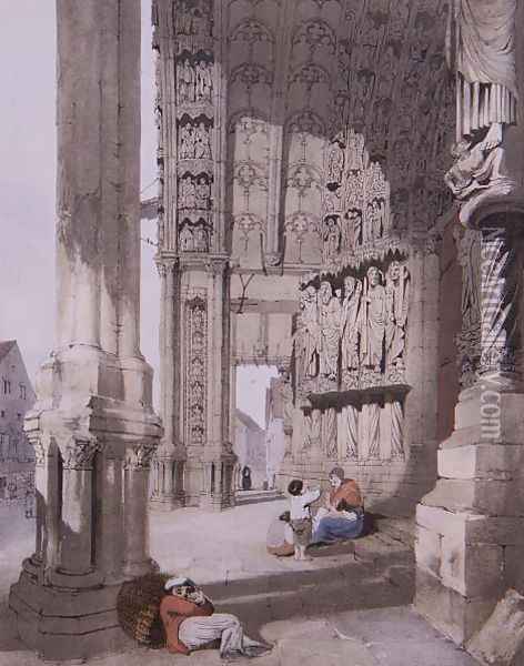South Porch of Chartres Cathedral, 1839 Oil Painting - Thomas Shotter Boys