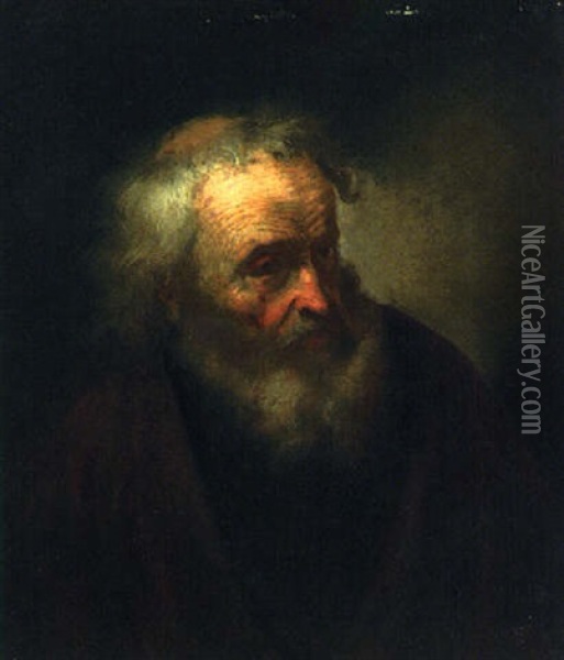 A Bearded Old Man, Small Half-length Oil Painting - Gerrit Dou