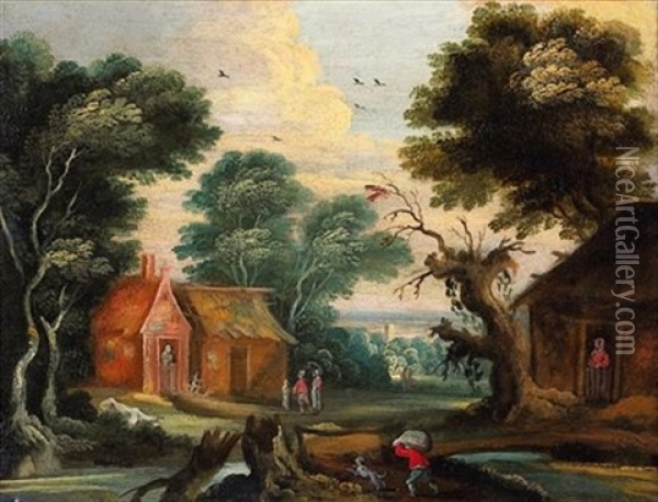 Paysans Pres D'un Village Flamand Oil Painting - Jasper van der Laanen