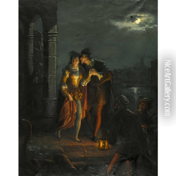 Romantische Szene In Venedig Mit Jessica Und Lorenzo Oil Painting - Vincenzo Giacomelli