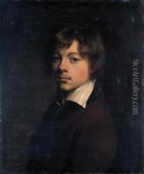 Portrait Of The Artist, In A Brown Jacket With A Black Collar Oil Painting - Michel-Martin Drolling