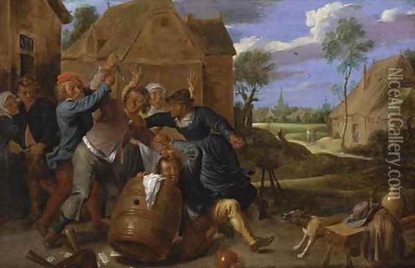 A brawl outside a tavern Oil Painting - David The Younger Teniers