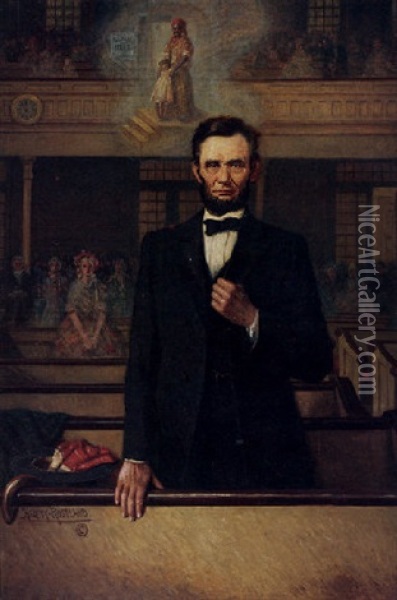 The Thought (lincoln At Plymouth Church, Brooklyn, New York, February 28, 1860) Oil Painting - Harry Herman Roseland