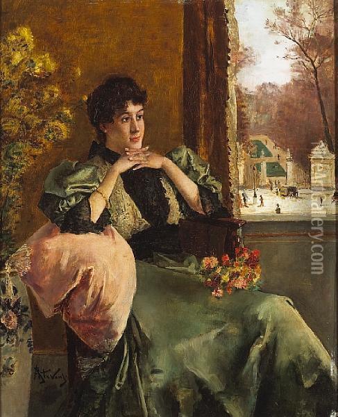 Femme Pensive Pres D'une Fenetre Oil Painting - Aime Stevens