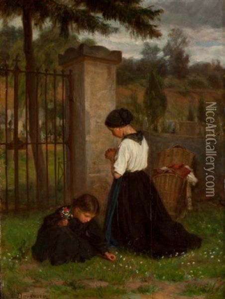 Mother And Daughter, In Remembrance Oil Painting - Theophile Emmanuel Duverger
