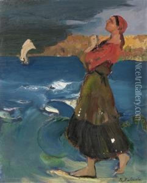 Woman At The Sea Oil Painting - Filip Malyavin