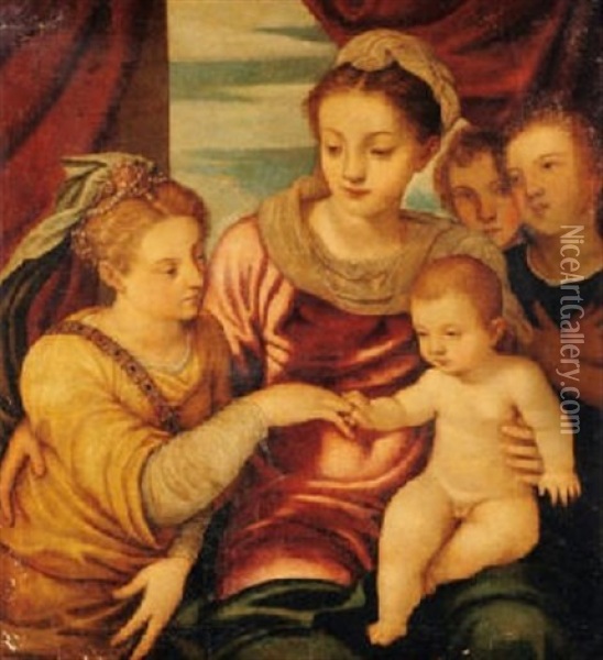 Le Mariage Mystique De Sainte-catherine Oil Painting - Giovanni Batista Zelotti