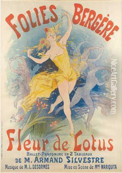 Folies Bergere/fleur De Lotus (b. 126) Oil Painting - Jules Cheret