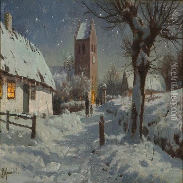 Church Visits At Christmas Time Oil Painting - Peder Mork Monsted