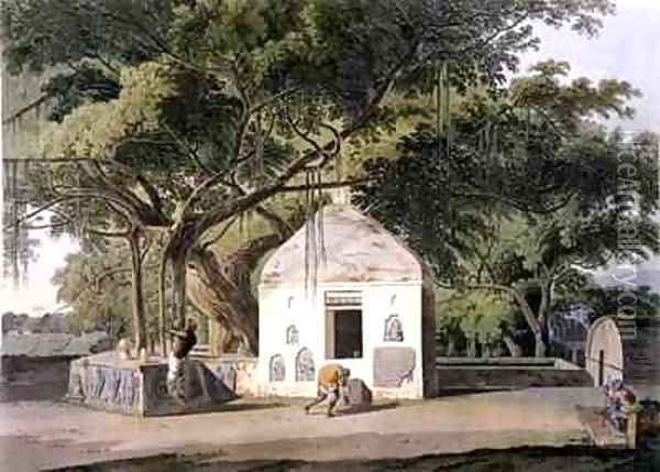 The Sacred Tree of the Hindoos at Gyah Bahar Oil Painting - Thomas Daniell