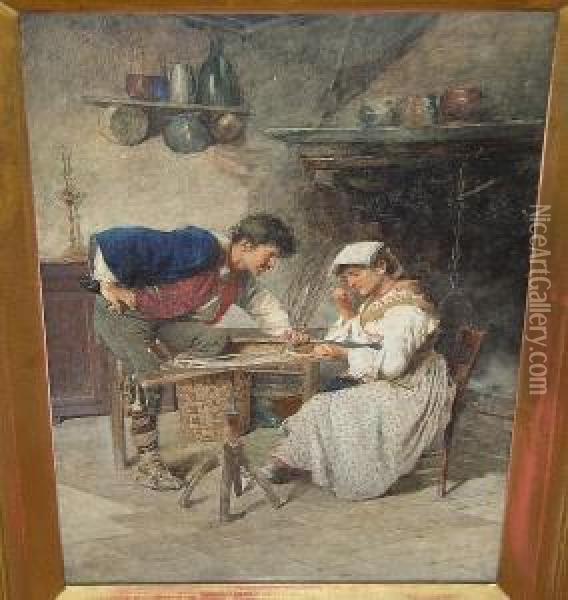 An Ardent Suitor, Signed 'a Daini' Oil Painting - Augusto Daini