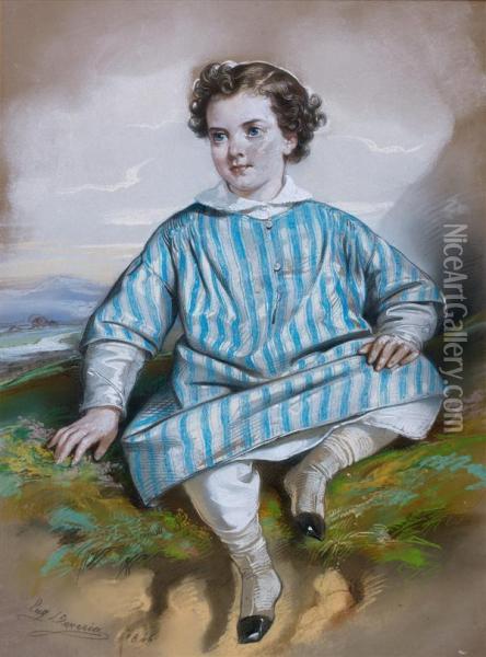Portrait D'enfant A La Chemise Rayee Oil Painting - Eugene Deveria