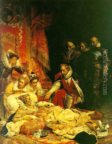 The Death of Elizabeth I, Queen of England 1828 Oil Painting - Paul Delaroche