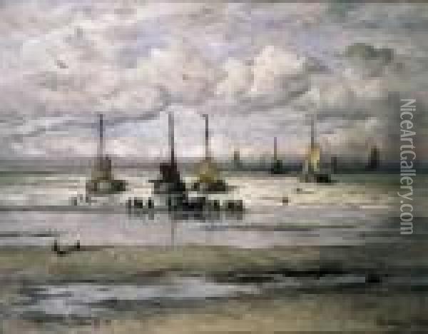 Maree Bas Oil Painting - Hendrik Willem Mesdag