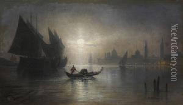 In Der Nachtlichen Lagune Vor Venedig. Oil Painting - Karl Heilmayer