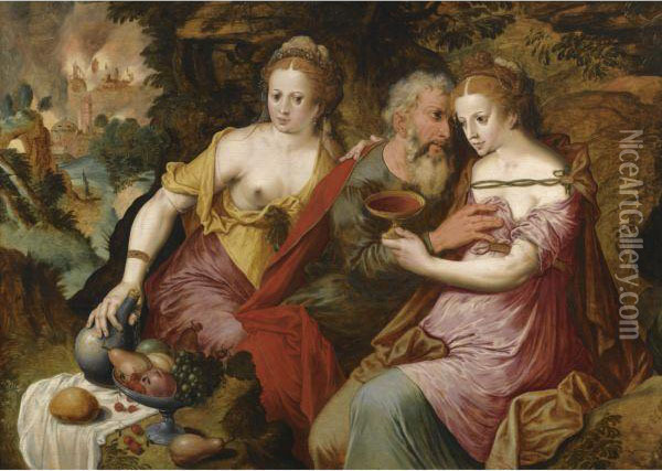 Lot And His Daughters Oil Painting - Master Of The Prodigal Son