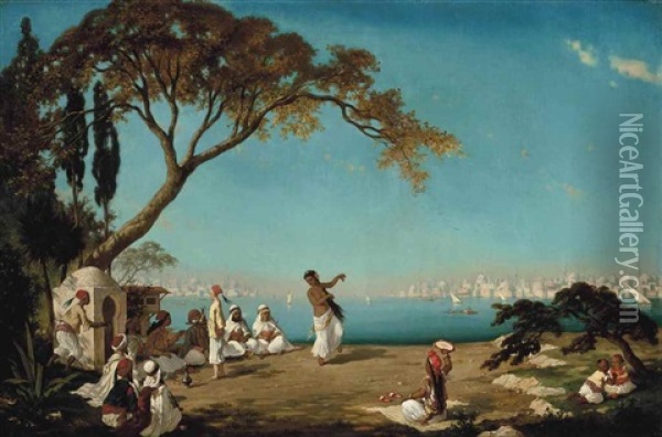 A Dance On The Shore Of The Bosphorus Oil Painting - Augustine Philippon