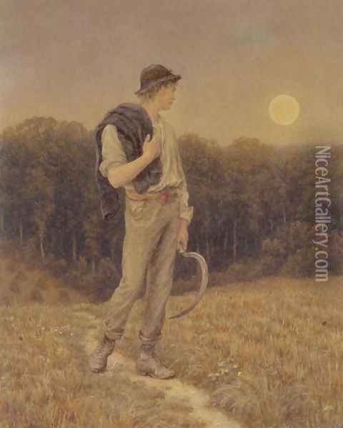 The Harvest Moon, 'globed in mellow splendour', 1879 Oil Painting - Helen Mary Elizabeth Allingham