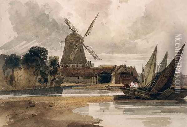 A Smock Mill on the Thames Oil Painting - Peter de Wint