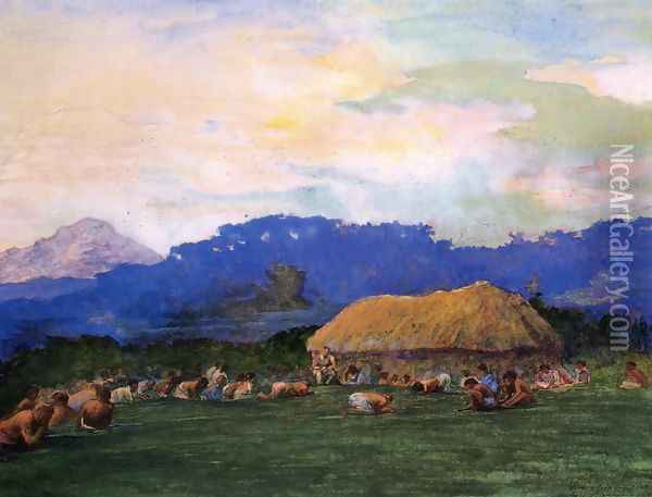 Evening Prayer In Devil Country Fiji Ngalawana July 5 1891 Oil Painting - John La Farge