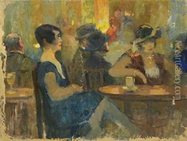 Deux Femmes Dans Un Cafe Oil Painting - Elie Anatole Pavil