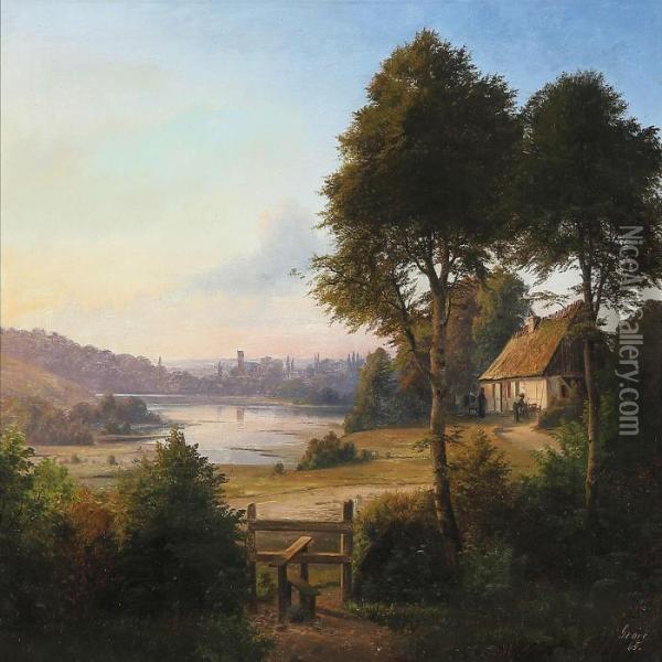 Summer Day At Gentofte Lake Oil Painting - Nordahl Peter Frederik Grove