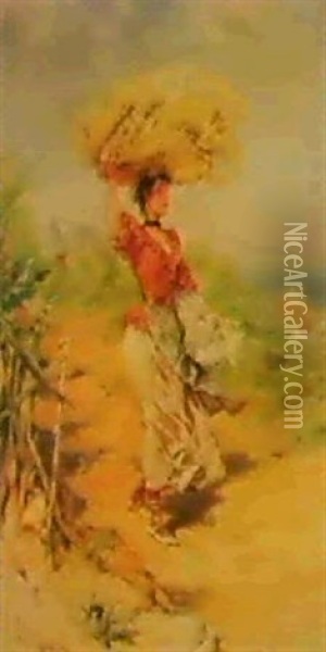 Girl Carrying Basket Oil Painting - Frederik Hendrik Kaemmerer