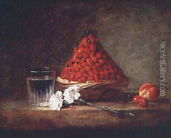 Basket with Wild Strawberries, c.1761 Oil Painting - Jean-Baptiste-Simeon Chardin