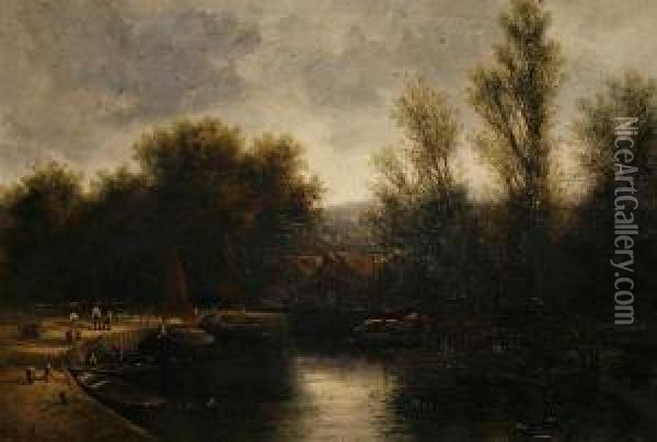On The Wensum, Norwich Oil Painting - William Pitt