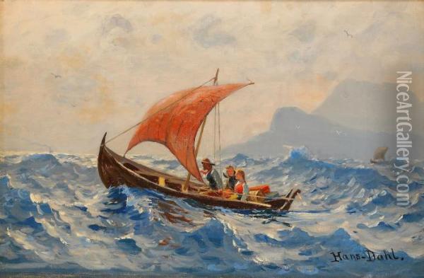 Segelbat Pa Stormigt Vatten Oil Painting - Hans Dahl