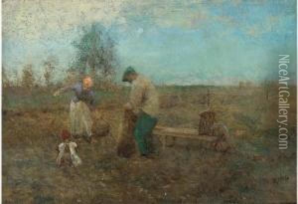 The Potato Pickers Oil Painting - Robert Russ