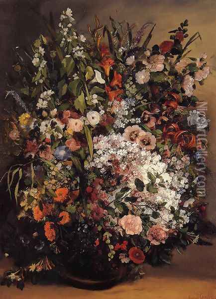 Bouquet of Flowers in a Vase Oil Painting - Gustave Courbet