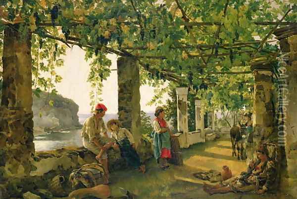 Verandah with twisted vines, 1828 Oil Painting - Silvestr Fedosievich Shchedrin