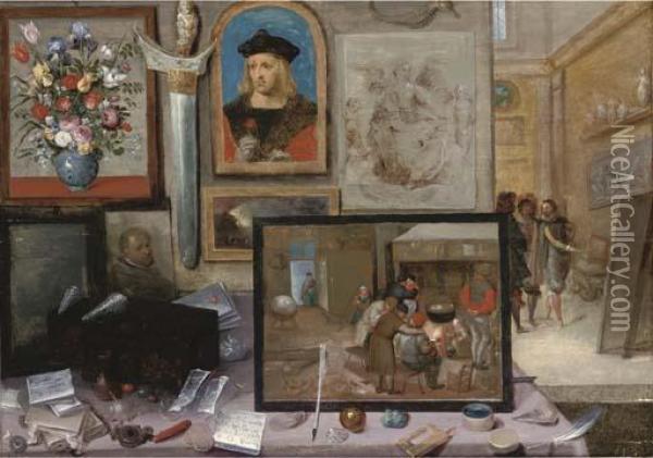The Interior Of An Artist's Studio, With The Artist Showing Hiswork In The Background Oil Painting - Frans II Francken