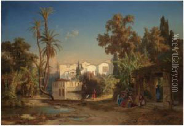 Noon Day Rest In The Oasis Oil Painting - Max Schmidt