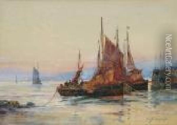 Fishing Vessels Returning, Kirkcaldy Harbour Oil Painting - William Harrison Scarborough